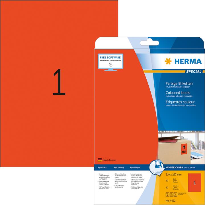 Produktbild HERMA Farbige Etiketten A4 ablösbar