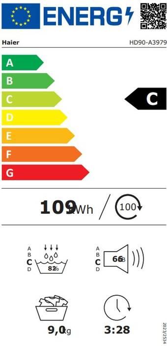 Energy Label Haier Hd90-a3979-s (9 kg, Right, EU plug)
