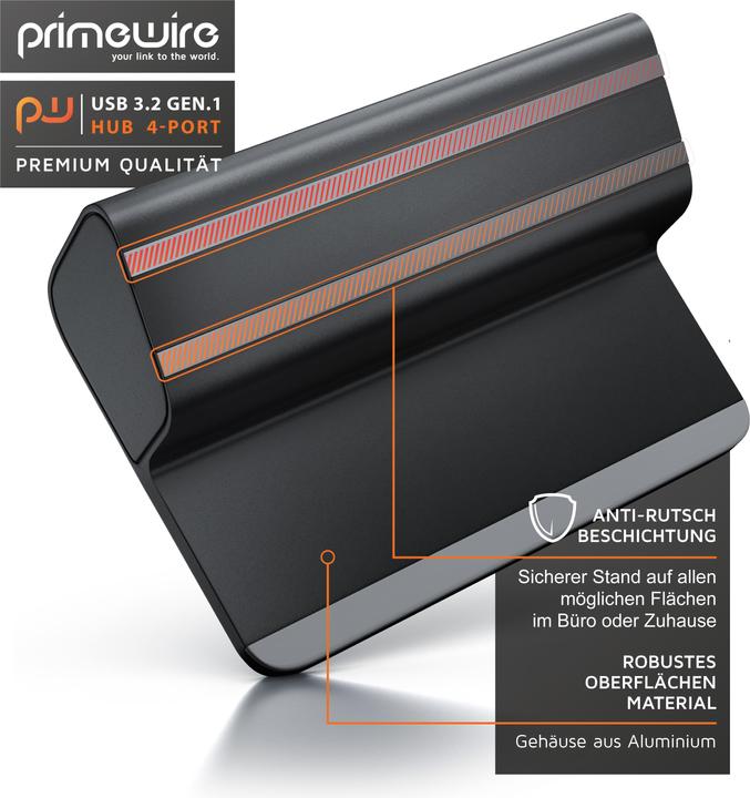 Image du produit Primewire Hub 4 ports USB 3.2 Gen.1 Actif, répartiteur avec alimentation, Hub de données USB 3.0 Super Speed (USB-A, 4 Ports)