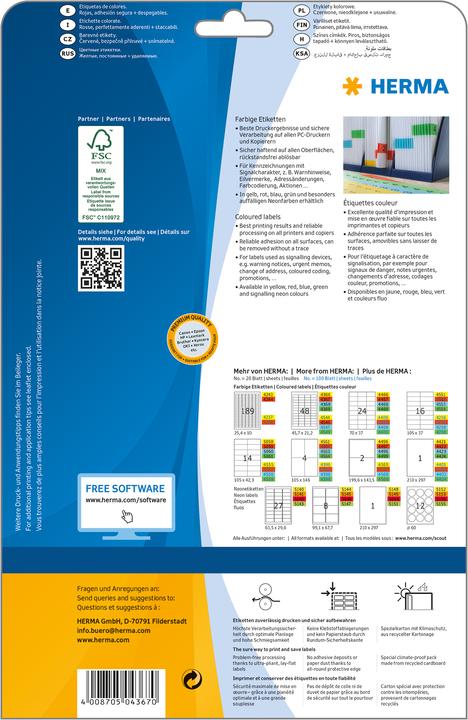 Actual product image HERMA Colour labels A4 removable