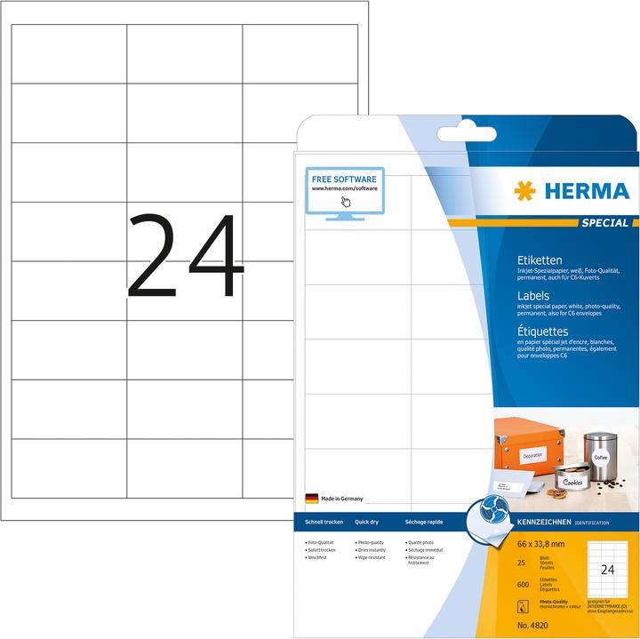 Actual product image HERMA Inkjet labels A4