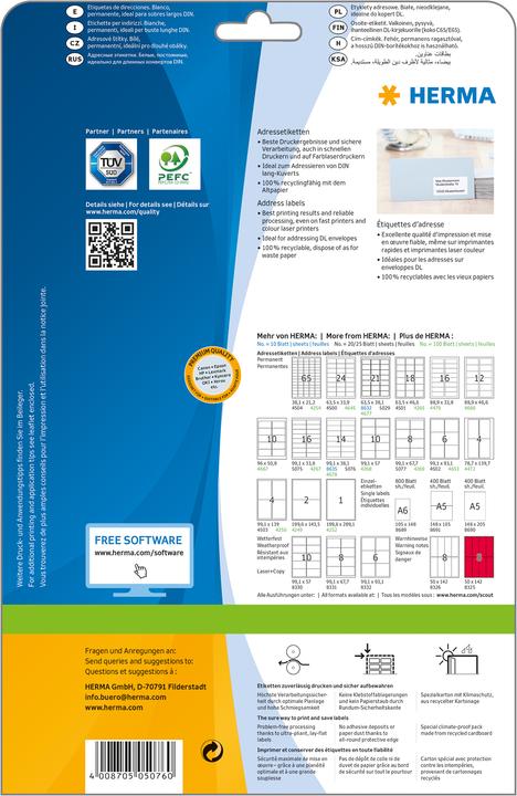 Actual product image HERMA Address labels A4