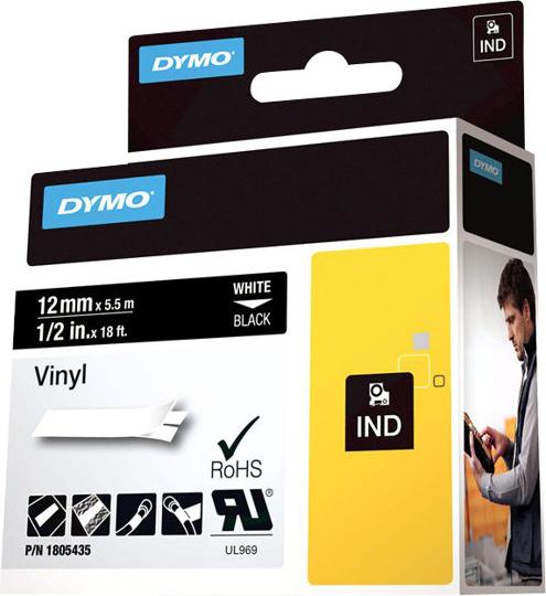 Actual product image Dymo Rhino 12mm white on black vinyl (1.20 cm, Black)