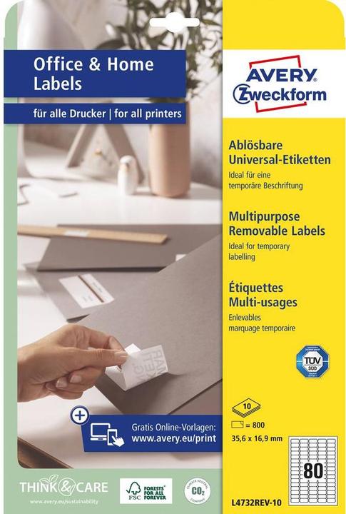 Produktbild Avery Etiketten, ablösbar, Home Office, Kleinpackung