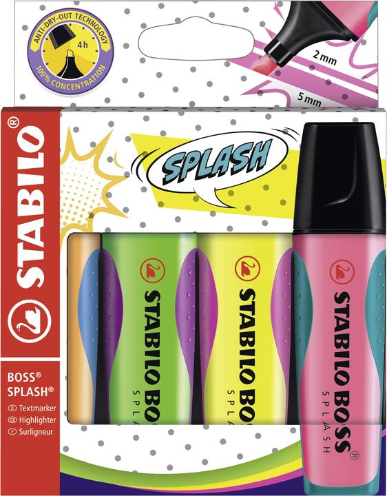 Image du produit STABILO Surligneur BOSS SPLASH (Pink, Vert, Jaune, Orange, 5 mm)
