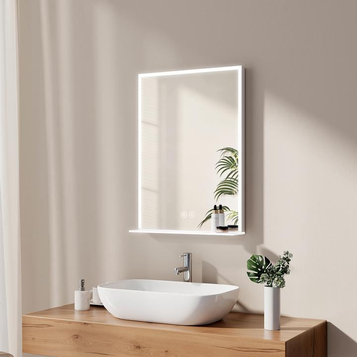 Actual product image Emke Bathroom Mirror With Lighting 50*70cm, Fog-Free, Cool-White6500Kund Dimmable, Glass Shelf (80 x 60 cm)