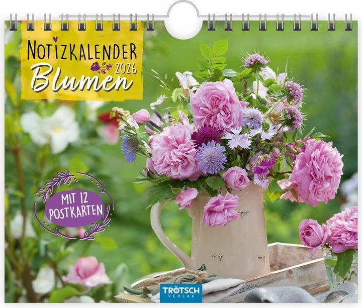 Produktbild Trtsch Notizkalender Querformat Notizkalender Blumen 2026 mit 12 Postkarten (20 x 16 cm, Deutsch)
