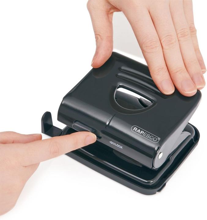 Actual product image Rapesco 1030 825 2-fold metal punch, 25 sheet punch capacity, black