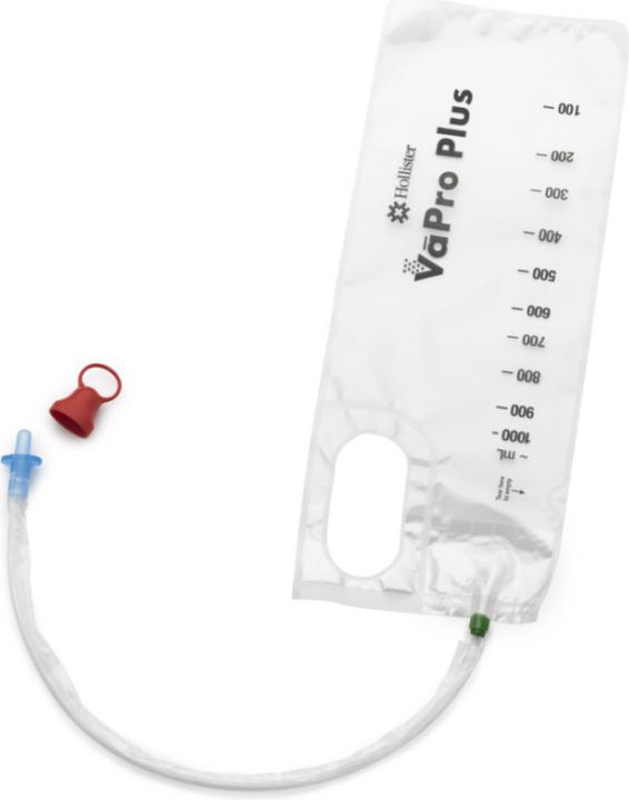 Actual product image Hollister Incorporated VaPro Plus hydrophiler Einmalkatheter CH14 20cm Auffangbeutel Nelaton Box 30 Stk