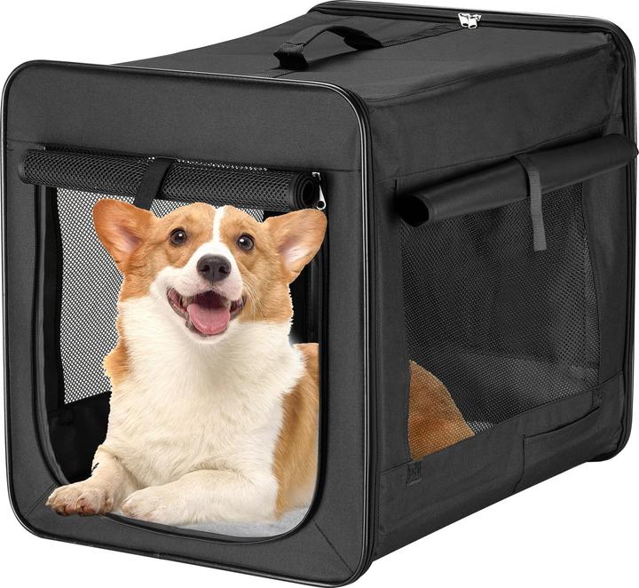Immagine prodotto Fudajo Caisse de transport noire pliable pour animaux domestiques, M (58x46x53 cm), avec coussin (Cane, Pieghevole, Lavabile, Traspirante)