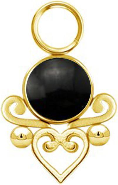 Star Piercing Anhänger vergoldet schwarzer Onyx Stein filigranes Herz (Mineralisch, ohne Messing, Chirurgenstahl 316L)