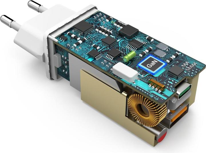Produktbild Hama Schnellladegerät, GaN, 1x USB-C PD, 1x USB-A QC, Mini-Ladegerät, 65 W, Weiss (65 W)