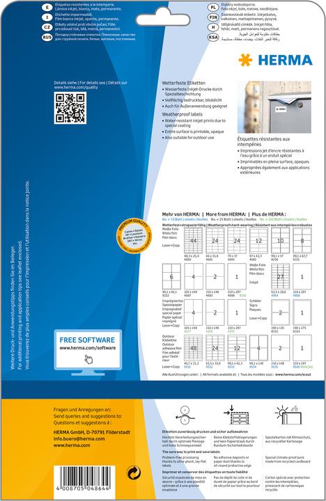 Actual product image HERMA Weatherproof inkjet labels A4