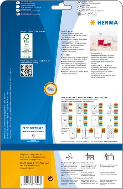 Produktbild HERMA Neon Etiketten A4