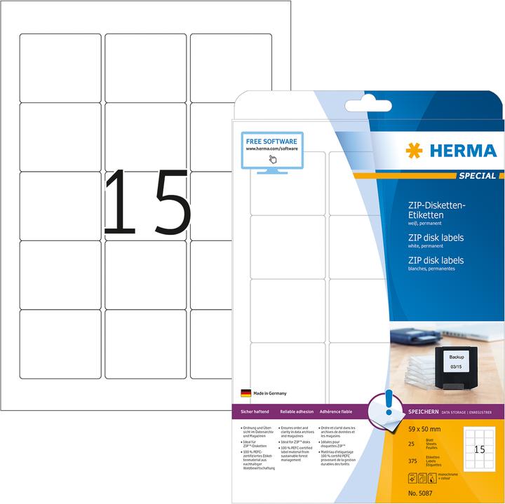 Produktbild HERMA ZIP-Disketten Etiketten A4