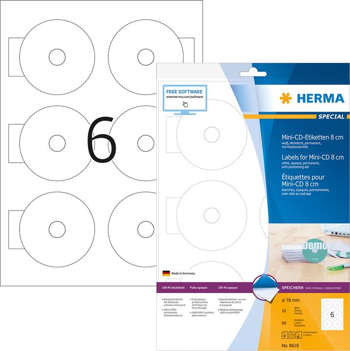 Produktbild HERMA Mini CD Etiketten A4