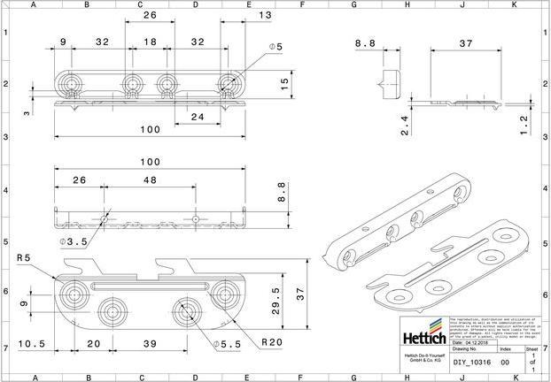Image du produit Hettich Bettbeschlag, verzinkt, 4 Stck (Raccord de connexion, 4 pcs)