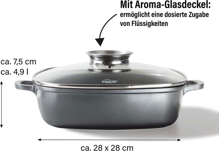 Actual product image Stoneline Eckpfanne 28x28 cm mit Aroma Glasdeckel, Pfanne rechteckig, Backofen, Induktion geeignet (Pan set + pot set, Aluminium)