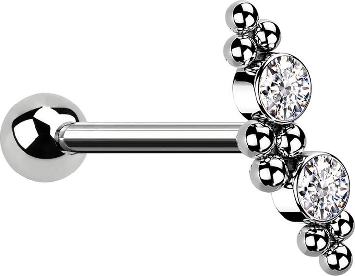 Star Piercing Micro Barbell silber mit Kugel zwei Kristallen silber und Kugeln (ohne Messing, Chirurgenstahl 316L)