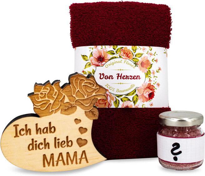 Immagine prodotto ZNatur Set regalo cuore in legno di pino cembro con incisione MAMA, sali da bagno e asciugamano n. 28 (Set per la cura del corpo)