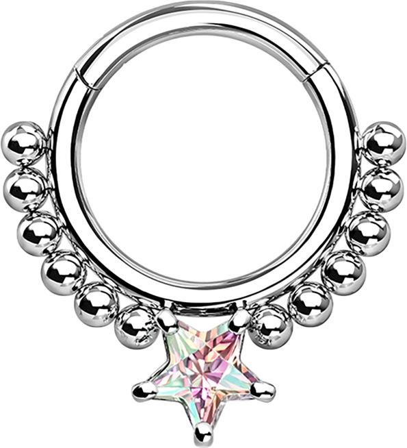 Immagine prodotto Star Piercing Anello a micro segmenti pieghevole in argento con palline e stella multicolore (Acciaio chirurgico 316L, senza ottone)