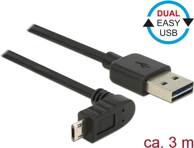Produktbild Delock Easy USB-A - Micro-B, gewinkelt oben/unten (3 m, USB 2.0)