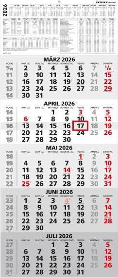 Immagine prodotto 5-Monatskalender2026-Büro-Kalender30x58cm(geöffnet)-mitDatumsschieber- (Copertina rigida, Tedesco)