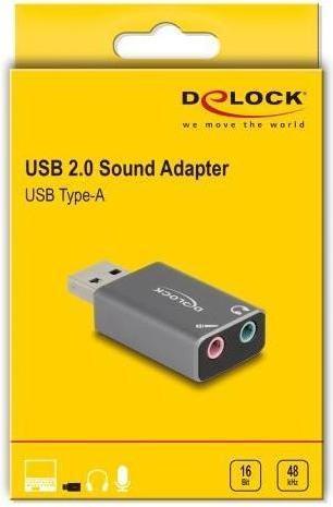 Produktbild Delock 66633 - Externe USB Soundkarte mit USB-A Stecker auf 2 x 3,5 mm Klinkenbuchse Plu (SATA 2.0)
