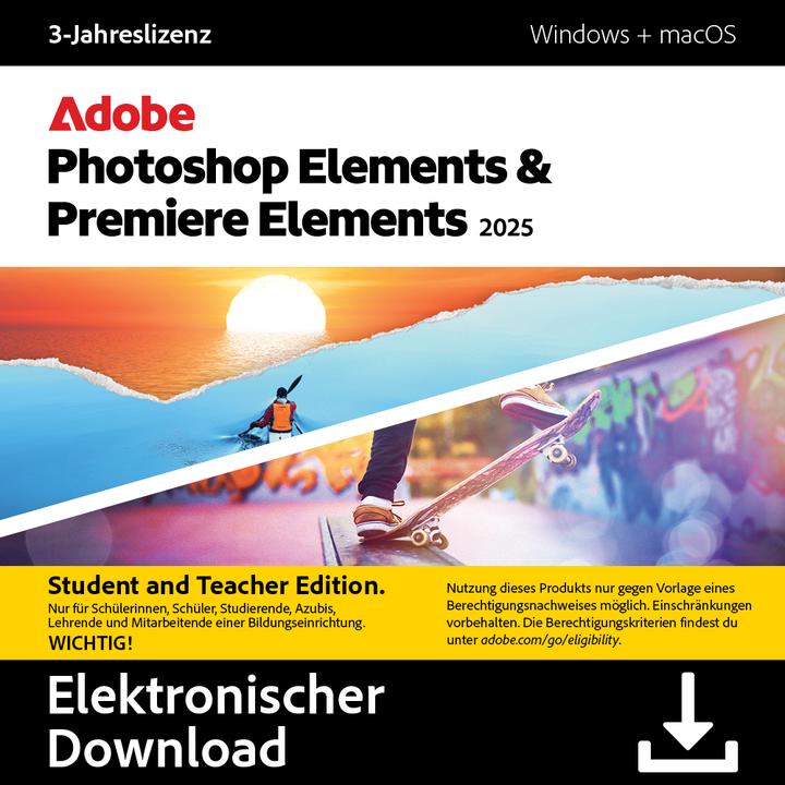 Immagine prodotto Adobe Photoshop & Premiere Elements 2025 (Student & Teacher) (1 Utente, 1 Dispositivi/Utenti, 36 mesi)
