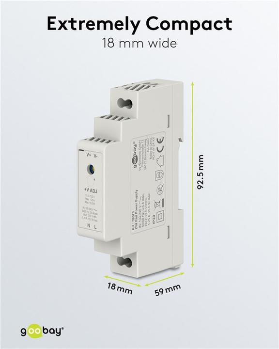 Actual product image Goobay DIN-rail power supply unit 12 V, 1.25 A, 15 W
