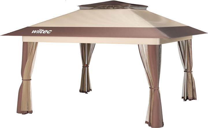 Wiltec Faltpavillon Moskitonetz 4x4m beige Gartenpavillon Partyzelt Pavillion (400 cm, 400 cm)