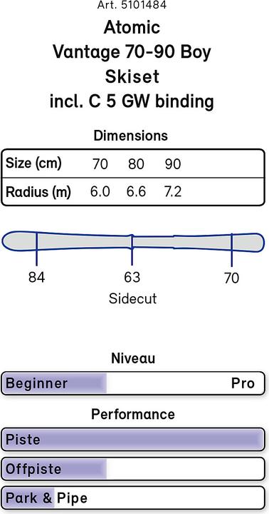 Image du produit Atomic Vantage 70-90 cm ski set garçon 19/20 (80 cm, Avec fixations)