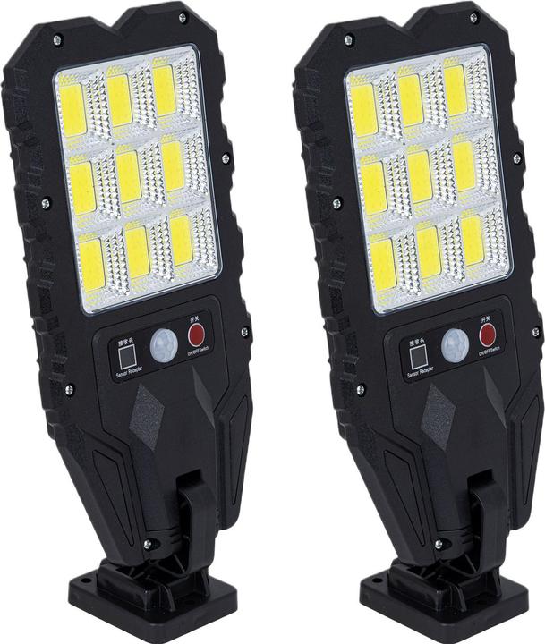 Immagine prodotto HI 2er-Set Solar-Aussen-Wandstrahler mit Bewegungsmelder & Fernbedienung, 108 SMD LEDs, IP65 (IP65)