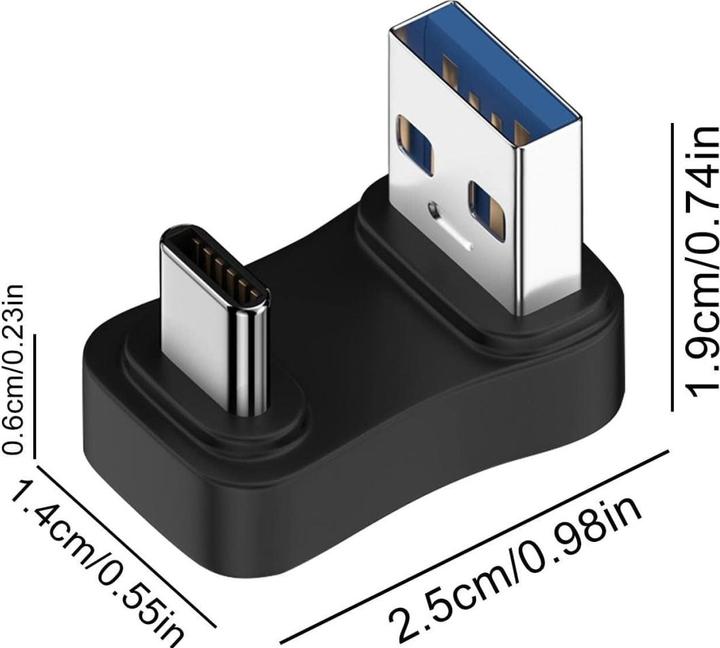 Produktbild PowerGuard USB-A zu USB-C 180 Grad Winkel U-Form nach oben Adapter (male/male)