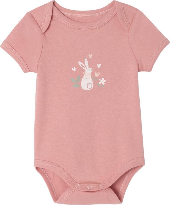 Actual product image Vertbaudet Bio-Kollektion: 5er-Pack Baby Bodys mit kurzen Ärmeln, Hase & Blumen (74)