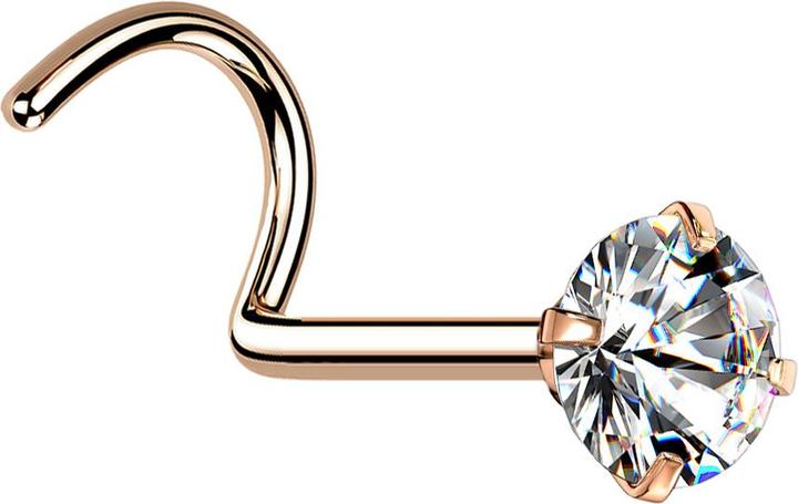 Star Piercing Nasenstecker gebogen rosegold runder Kristall silber gefasst (Chirurgenstahl 316L)