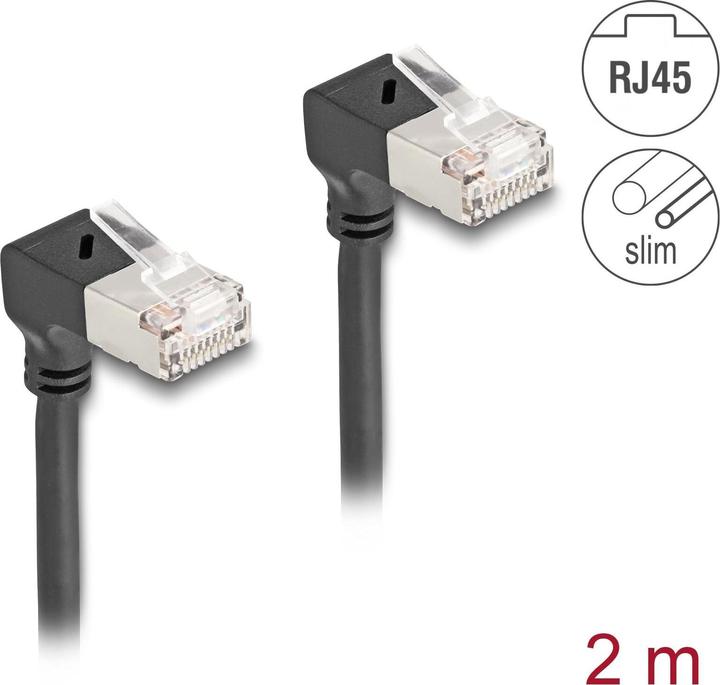 Produktbild Delock RJ45 Netzwerkkabel Cat.6A S/FTP Slim 90° unten / unte (S/FTP, CAT6a, 2.20 m)