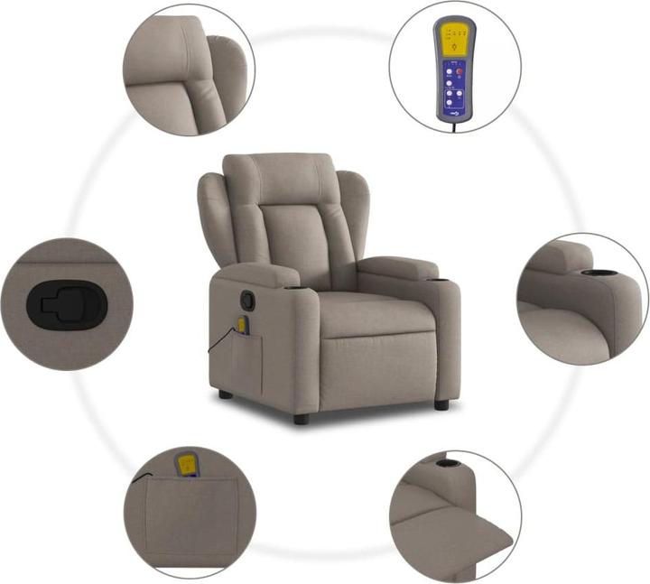 Immagine prodotto VidaXL Poltrona massaggiante in tessuto taupe,Colore: Taupe,Materiale: Tessuto (100