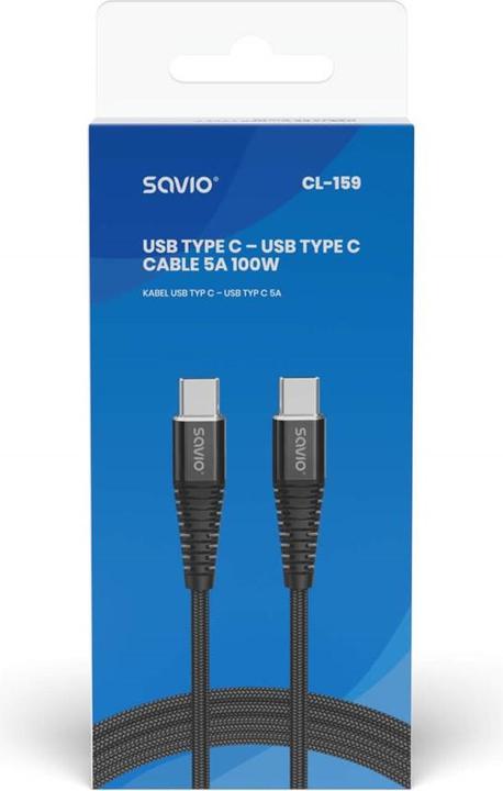 Produktbild Savio CL-159 USB Kabel 1 m USB 2.0 USB C - USB C Schwarz (1 m, USB 2.0)