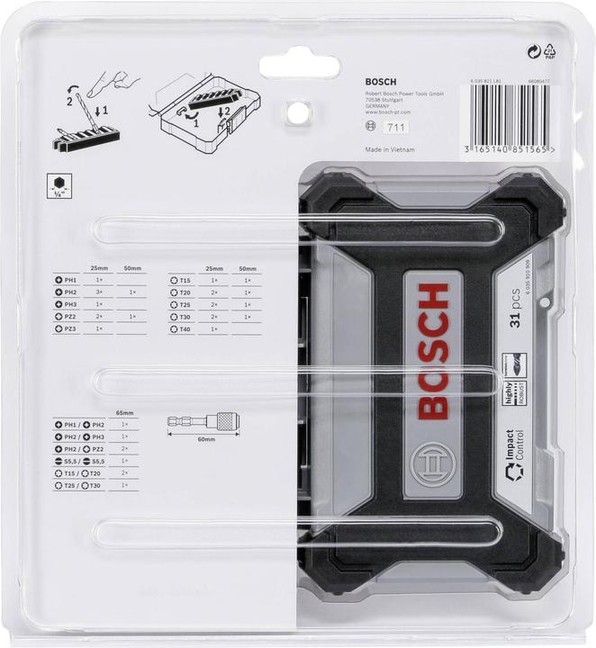 Produktbild Bosch Professional Zubehör 31-tlg. Impact Control Schrauberbit-Set (Innensechsrund TX M15, Innensechsrund TX M20, Innensechsrund TX M30, Kreuz Phillips PH M1, Kreuz Phillips PH M2, Innensechsrund TX M25, Innensechsrund TX M40, Kreuz Pozidriv PZ M2, Kreuz Phillips PH M3, Kreuz Pozidriv PZ M3)