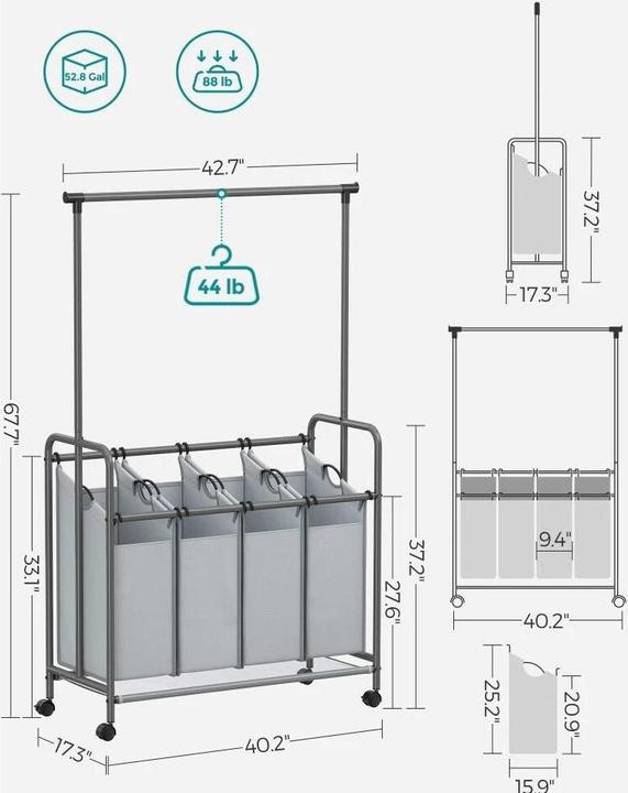 Image du produit Songmics Panier à linge 50 l, Gris (50 l)