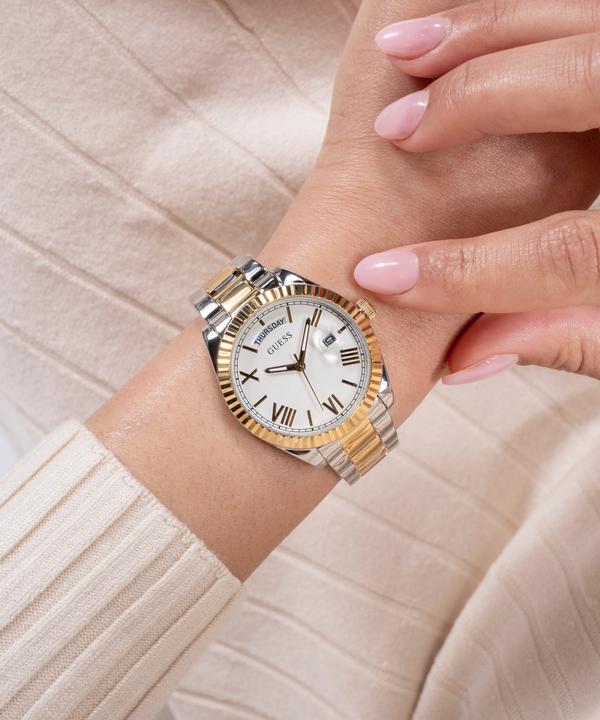 Immagine prodotto Guess P SLV CS W/ P GLD TOP PART / SUN WHT DAY/DATE DL / P SLV & GLD BRCT Orologio da polso (36 mm)