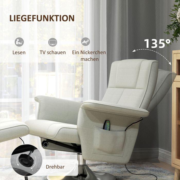 Produktbild Swisshandel24 Massagesessel mit Fusshocker, elektrischer Relaxsessel mit Liegefunktion Creme