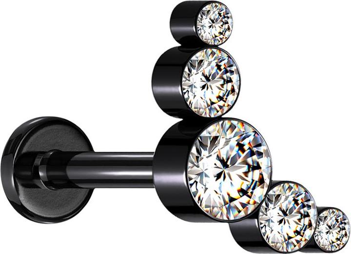 Star Piercing Micro Labret Innengewinde schwarz fünf Kristalle silber (ohne Messing, Chirurgenstahl 316L)