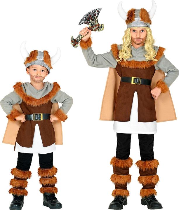 Produktbild Widmann Wikinger Kostüm Jungen Tunika mit Gürtel und Umhang, Beinstulpen, Helm (104)