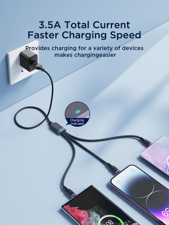 Immagine prodotto Joyroom Cavo Multi-Use Series S-A18 3in1 USB-A - Lightning /USB-C/Micro-USB 1,2 m - Nero (1.20 m, USB 3.2 Gen 1)