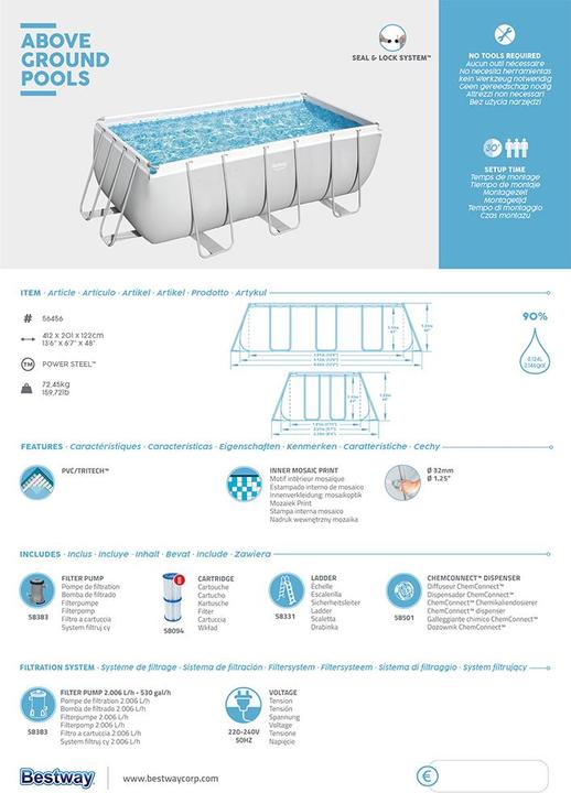 Immagine prodotto Bestway Piscina rettangolare con telaio di alimentazione (412 x 201 x 122 cm)