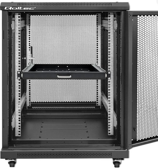 Image du produit Qoltec Solidna stalowa Półka z uchwytem do szafy RACK | 600*600 | Wysuwana | Czarna