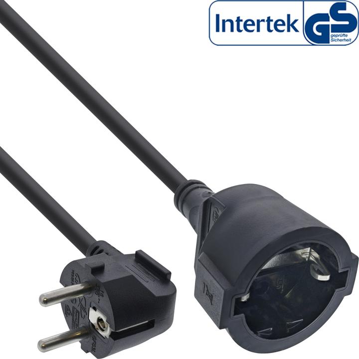 InLine Verlengsnoer met aardcontact haaks / stopcontact, zwart, 20m (20 m, CEE 7/3)