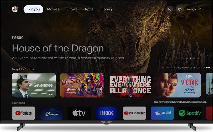 Produktbild Thomson TV 55 4K SMART UHD T2/C2S2 GOOGLE TV FRAMELESS (55", LCD, 4K, 2022)